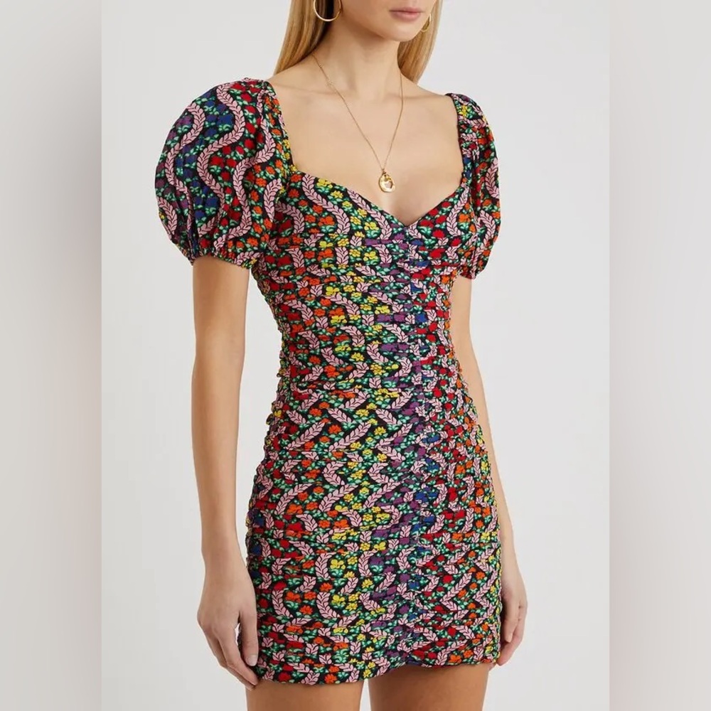 Rhode Esme Floral-Print Ruched Mini Dress - Multicoloured Size 8
